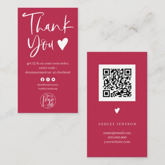 Cooles Drehbuch magenta Logo Bestellung Vielen Dan Visitenkarte (Vorne/Hinten)