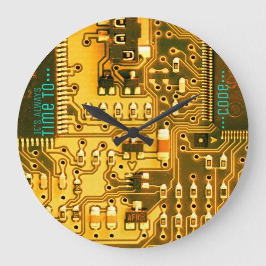 Cooles Druckstromkreis des orange Gelbs Große Wanduhr (Vorderseite)