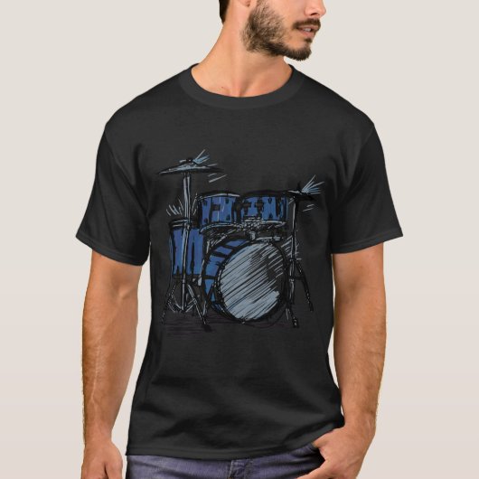 Cooles Drummer-Musikdesign mit einer Skizze eines  T-Shirt (Vorderseite)