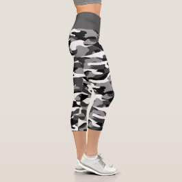 Cooles dunkelgraues Schwarz-Weiß-Camouflage-Muster Capri Leggings