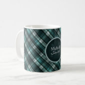Cooles dunkles cyan-blaues (blaues Grün) kariertes Kaffeetasse (Vorderseite Links)