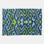 Cooles dunkles Marineblau und grünes Stammes- ikat Geschirrtuch (Horizontal)