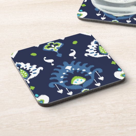 Cooles dunkles Marineblau und grünes Stammes- ikat Getränkeuntersetzer (Linke Seite)