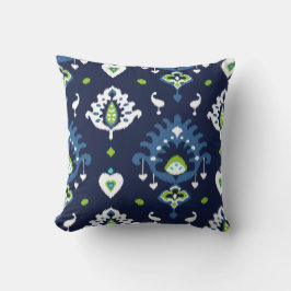 Cooles dunkles Marineblau und grünes Stammes- ikat Kissen