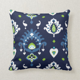 Cooles dunkles Marineblau und grünes Stammes- ikat Kissen