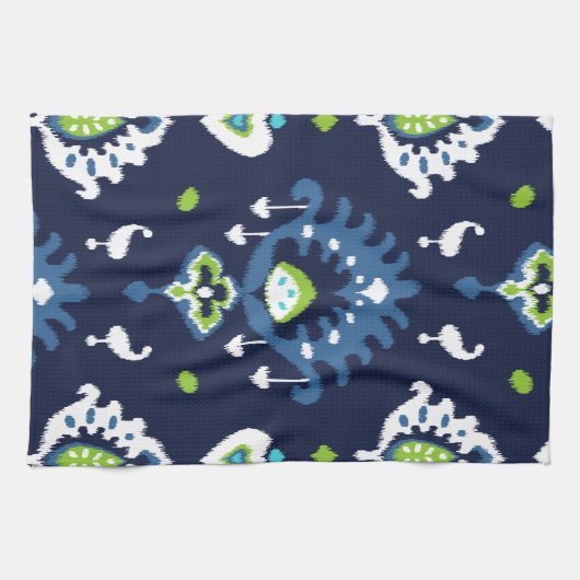 Cooles dunkles Marineblau und grünes Stammes- ikat Küchentuch (Horizontal)