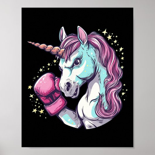 Cooles Einhorn-Gesichtskostüm mit lustigen Boxhand Poster (Vorne)