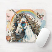 Cooles Einhorn in Sonnenbrille mit Regenbogen Mousepad (Mit Mouse)