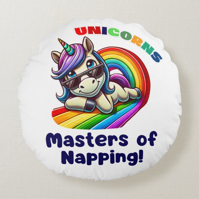 Cooles Einhorn mit Sonnenbrille Rundes Kissen (Vorderseite)
