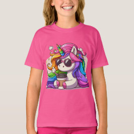 Cooles Einhorn mit Sonnenbrille und Kaffee T-Shirt