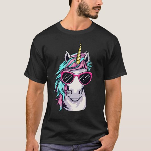Cooles Einhornkopportrait mit Sonnenbrille - T-Shirt (Vorderseite)