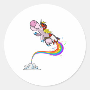 Cooles Einicorn Jetpack Regenbogen Funny Horned Ho Runder Aufkleber