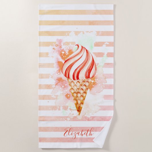 Cooles Eis Creme Rosa Streifen Strandtuch (Vorderseite)