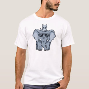 Cooles Elefant mit Kätzchen Cartoon T-Shirt