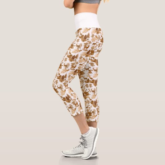 Cooles Elegant Brown Deer French Toile Capri Leggings (Links)