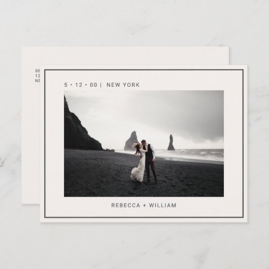 Cooles Elfenbein-Foto Hochzeit Sichern Sie das Dat Postkarte (Vorne/Hinten)