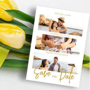 Cooles Fake Golden Romantic Wedding 3 Multi-Fotos Save The Date