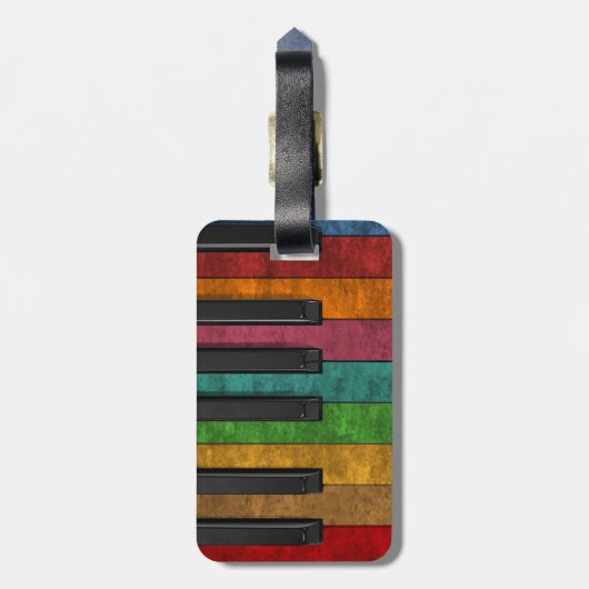 Cooles, farbenfroh antikes Grunge-Effekt-Klavier Gepäckanhänger (Rückseite vertikal)
