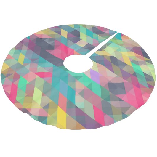 Cooles, farbiges geometrisches Dreiecksmuster Polyester Weihnachtsbaumdecke (Schrägansicht)