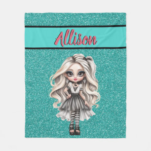 Cooles Fashion Girl Türkis Glitter Personalisiert Fleecedecke
