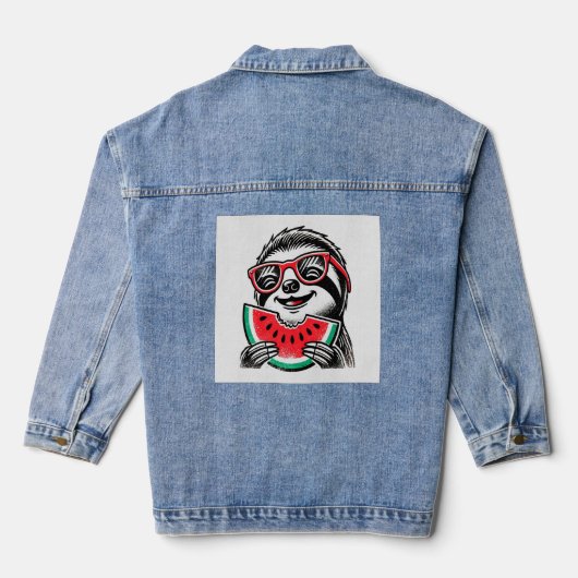 Cooles Faultier, das Wassermelone isst Jeansjacke (Rückseite)