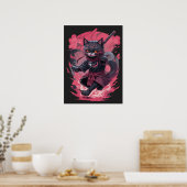Cooles Feuer und Rauchschwarz Ninja Katzenkrieger Poster (Küche)