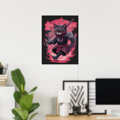 Cooles Feuer und Rauchschwarz Ninja Katzenkrieger Poster (Heimbüro)