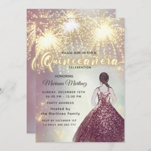 Cooles Feuerwerk Glitzer elegantes goldenes Funkel Einladung (Vorne/Hinten)