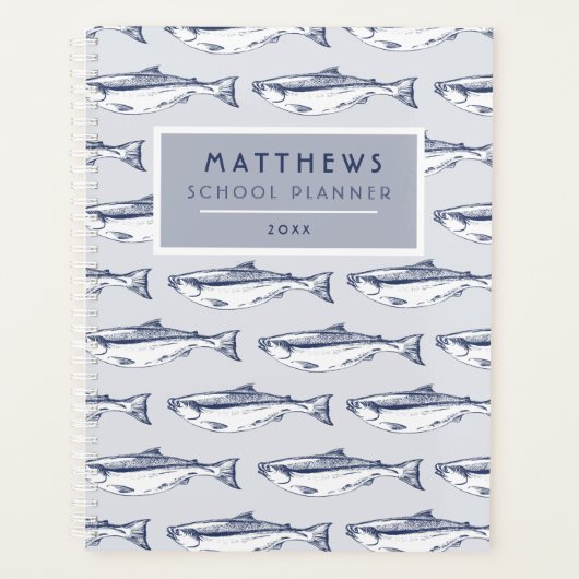 Cooles Fischmuster Personalisierte Schule Planer (Vorderseite)