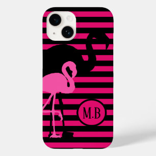 Cooles Flamingo Schwarz/Rosa Streifen Monogramm Case-Mate iPhone 14 Hülle