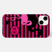 Cooles Flamingo Schwarz/Rosa Streifen Monogramm Case-Mate iPhone Hülle (Rückseite (Horizontal))