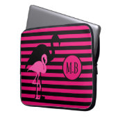 Cooles Flamingo Schwarz/Rosa Streifen Monogramm Laptopschutzhülle (Vorderseite Links)