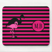 Cooles Flamingo Schwarz/Rosa Streifen Monogramm Mousepad (Vorne)