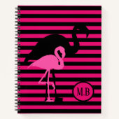 Cooles Flamingo Schwarz/Rosa Streifen Monogramm Notizblock (Vorderseite)