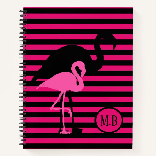 Cooles Flamingo Schwarz/Rosa Streifen Monogramm Notizblock (Vorderseite)