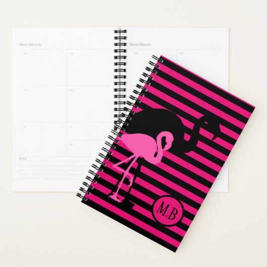 Cooles Flamingo Schwarz/Rosa Streifen Monogramm Planer (Anzeige)