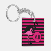 Cooles Flamingo Schwarz/Rosa Streifen Monogramm Schlüsselanhänger (Vorderseite links)