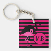 Cooles Flamingo Schwarz/Rosa Streifen Monogramm Schlüsselanhänger (Vorderseite)