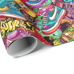 Cooles Fliesenmuster Comic Graffiti Teenager  Geschenkpapier