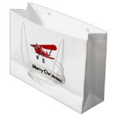 Cooles Flugzeug mit fröhlichem Weihnachtsbanner Große Geschenktüte (Vorderseite Schrägansicht)