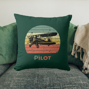 Cooles Flugzeug & Sonnenuntergang, Vintage Retro S Kissen