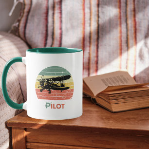 Cooles Flugzeug & Sonnenuntergang, Vintage Retro S Tasse