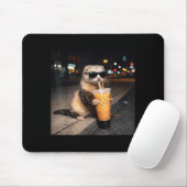Cooles Frettchen trinkt eisgekühlten Milchkaffee G Mousepad (Mit Mouse)