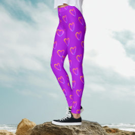 Cooles Fun Magenta mit Regenbogenherzen-Muster Leggings
