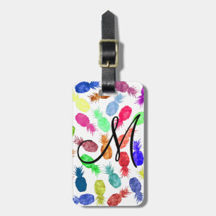 Cooles Funky lustiges Watercolor-Ananas-Monogramm Gepäckanhänger