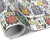 Cooles Funny Owl Happy Geburtstag Abstrakt Geschenkpapier (Rolleneckpunkt)
