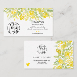 Cooles gelbes, florales Logo, vielen Dank Visitenkarte