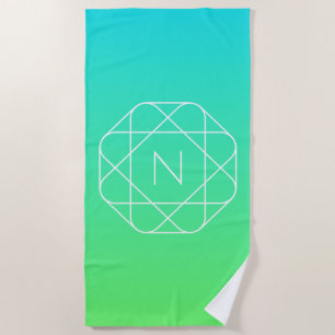 Cooles geometrisches Monogramm Blau und Limetten Strandtuch