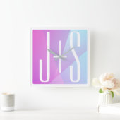 Cooles geometrisches Rosa und Lila | Paarinitiativ Quadratische Wanduhr (Zuhause)