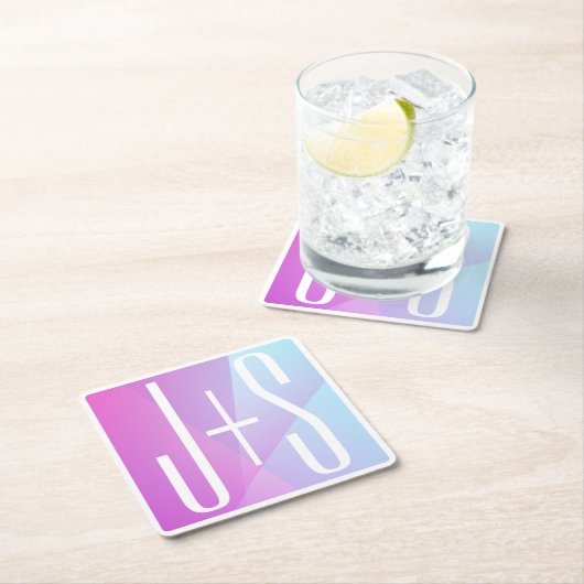 Cooles geometrisches Rosa und Lila | Paarinitiativ Rechteckiger Pappuntersetzer (Vor Ort)